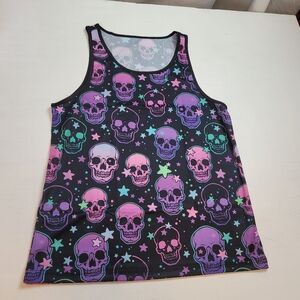Black Skull Print Tank Top in Purple & Pink